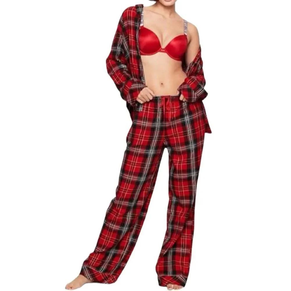 Victoria’s Secret Red Plaid Flannel Pajama Set Size Large